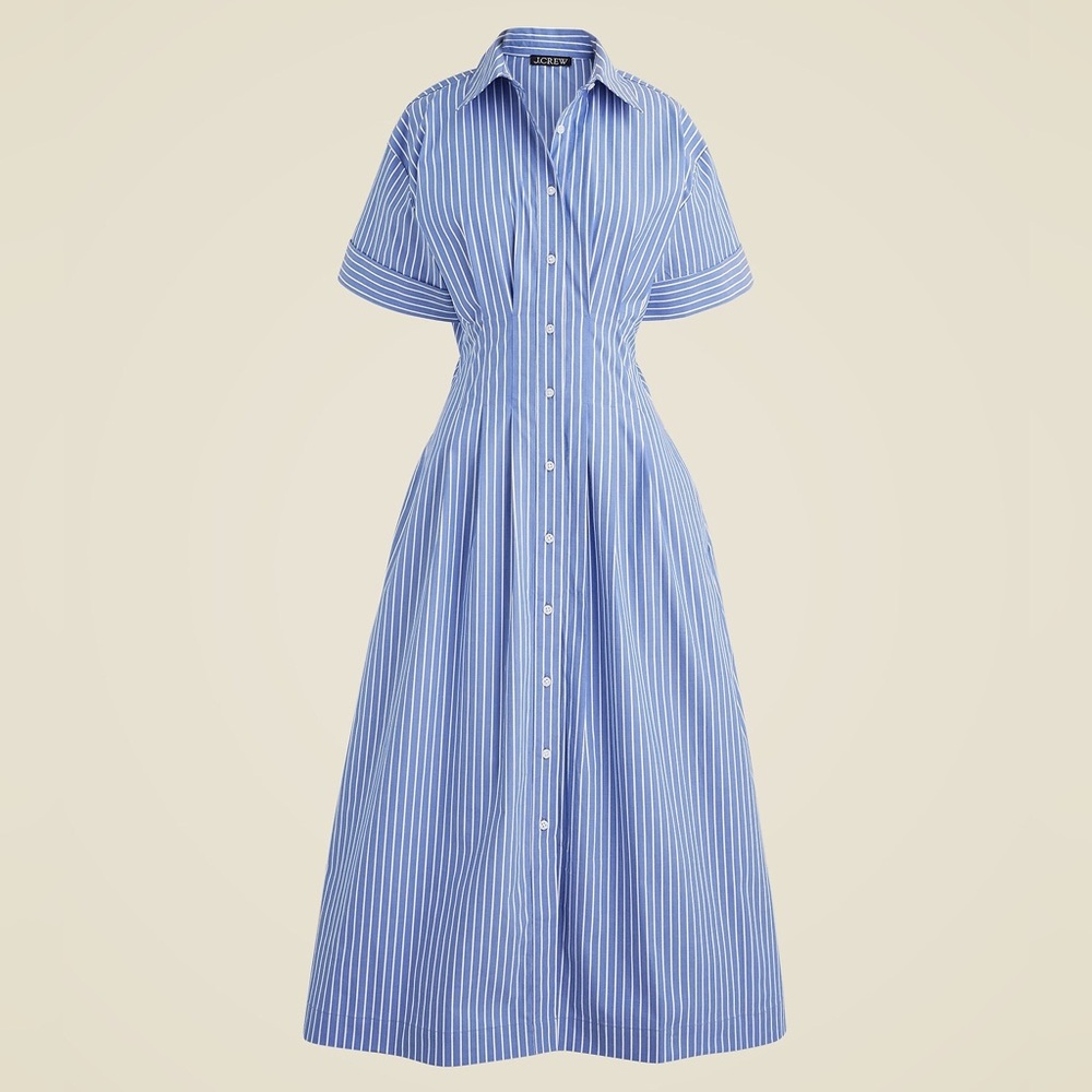 $198 JCrew Wren Striped shirt-dress in stretch cotton-blend poplin